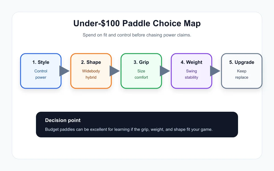 Budget pickleball paddle decision path under 100 dollars