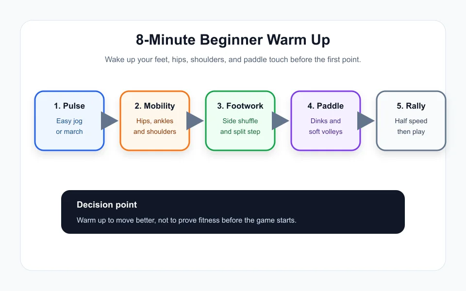 Eight-minute pickleball warm-up routine for beginners