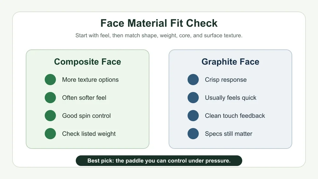 Composite and graphite pickleball paddle comparison graphic